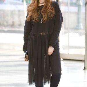 ZARA Sweatshirt Tulle-Skirt Crewneck Balletcore Black Long Sleeves Midi Size S